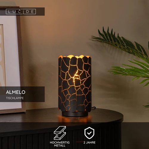 Lucide ALMELO - Tischlampe - Ø 15 cm - 1xE27 - Schwarz - USP